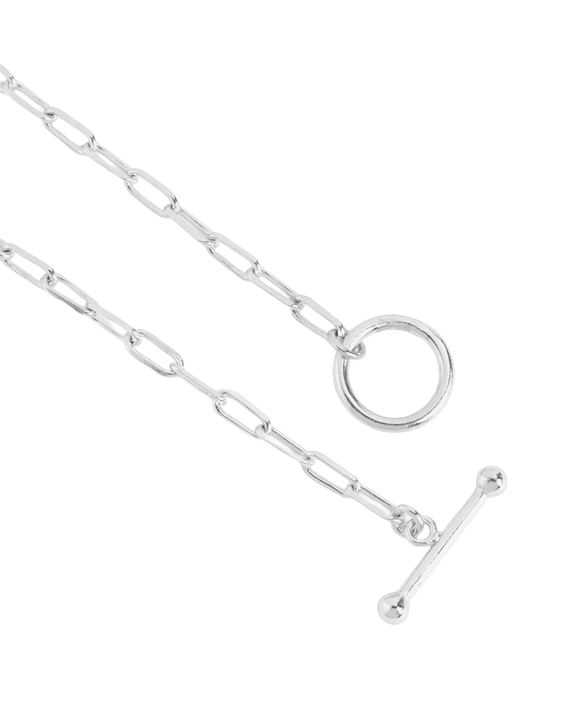 Rhodium Plated Paperclip Chain Toggle Bracelet