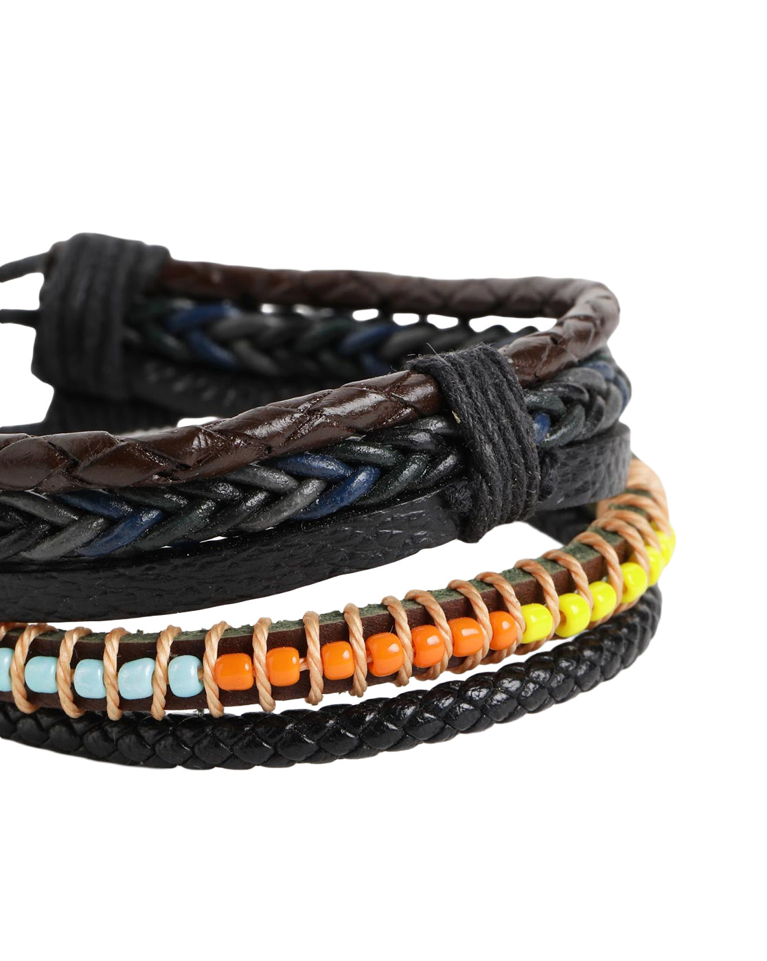Men Set of 2 Braided Multistrand Adjustable Faux Leather Bracelet