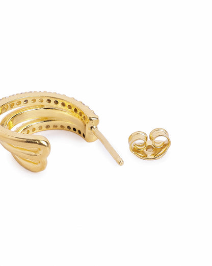 18kt Gold Plated CZ Triple Layered Huggie Half Hoop Earring