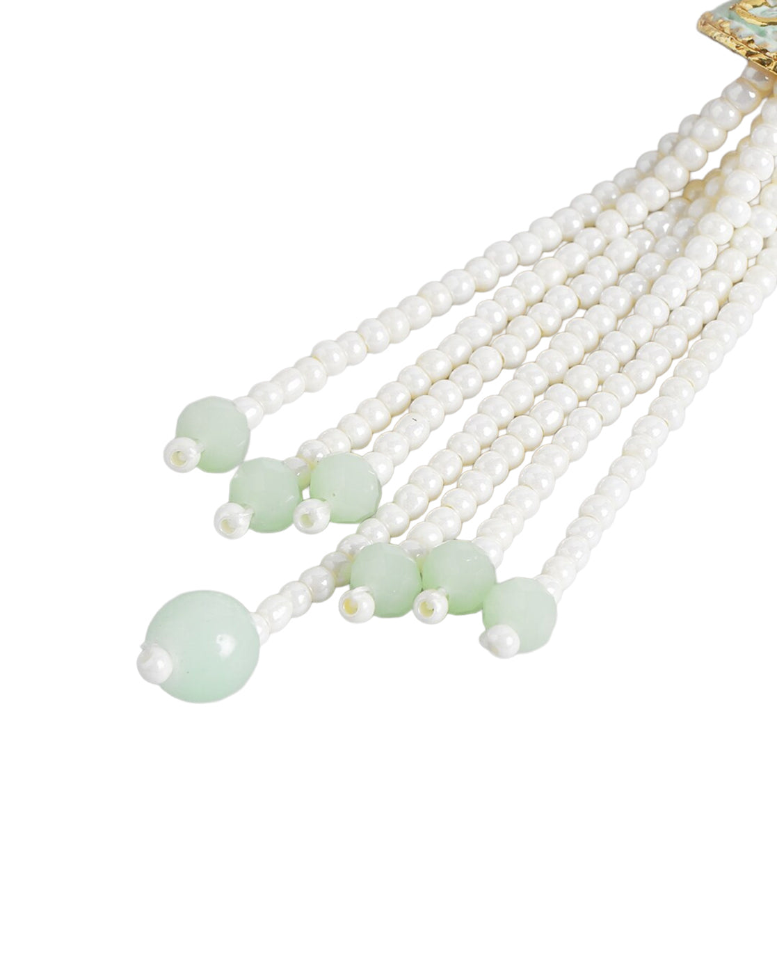 Gold Plated Enamel Green Stone &amp; Pearl Tassel Drop Earring