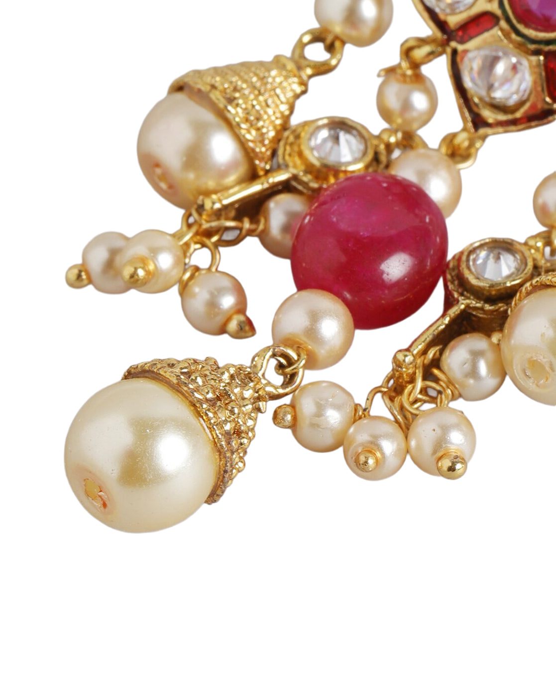 Gold Plated Kundan Traditional Chandelier Earrings with Pearl Drops