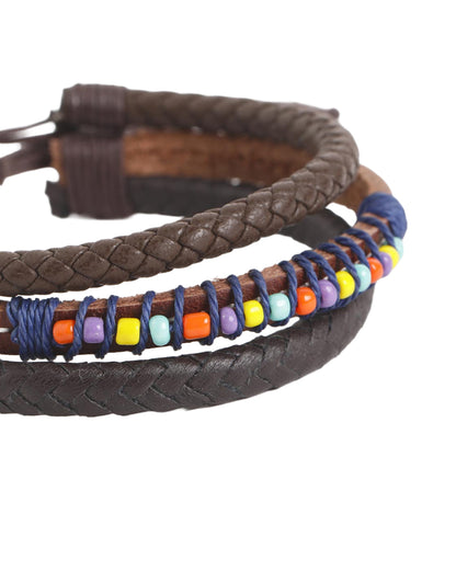 Men Set of 2 Braided Multistrand Adjustable Faux Leather Bracelet
