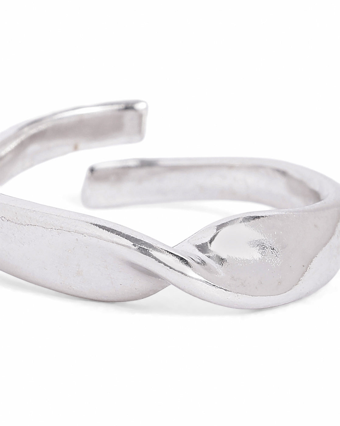 Rhodium Plated Contemporary Twisted Design Adjustable Ring