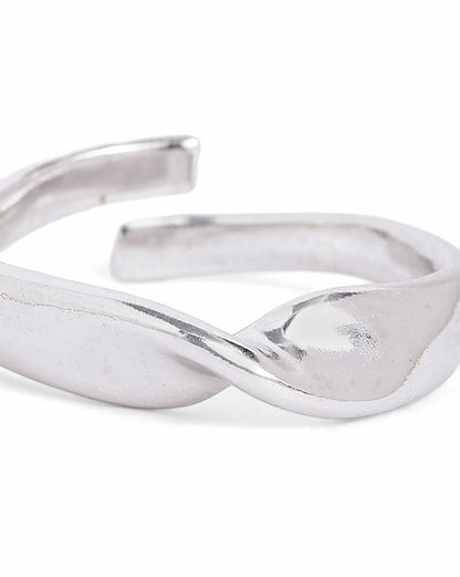Rhodium Plated Contemporary Twisted Design Adjustable Ring