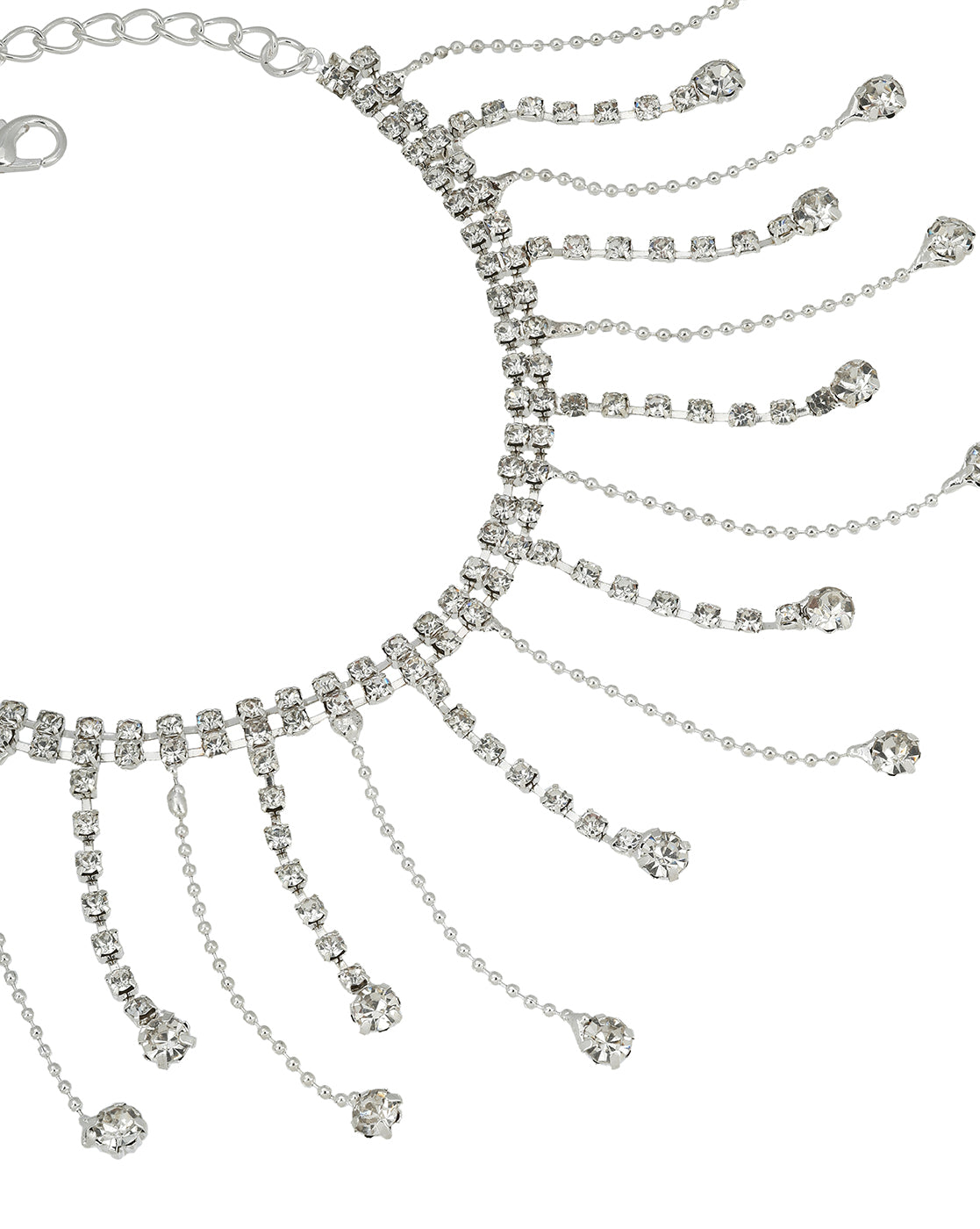 Silver Plated Rhinestone Tassel Fringe Anklet