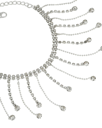 Silver Plated Rhinestone Tassel Fringe Anklet