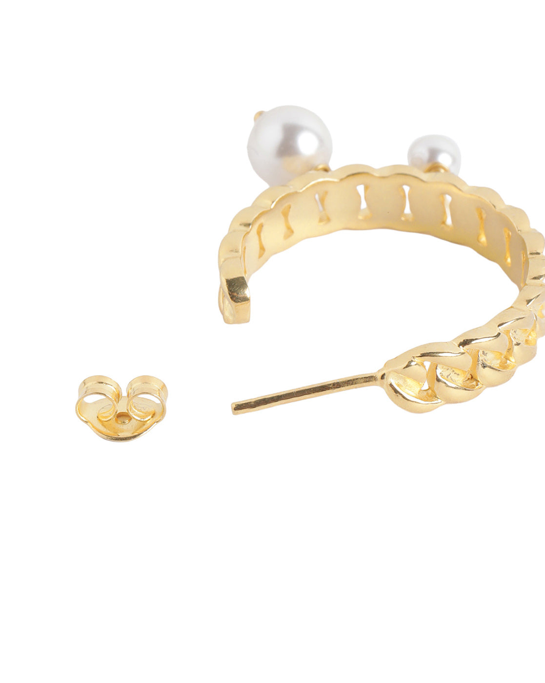 18kt Gold Plated Elegant Pearl Textured Half Hoop Earring