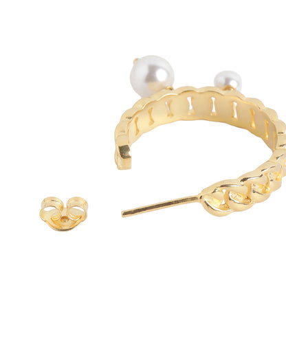 18kt Gold Plated Elegant Pearl Textured Half Hoop Earring
