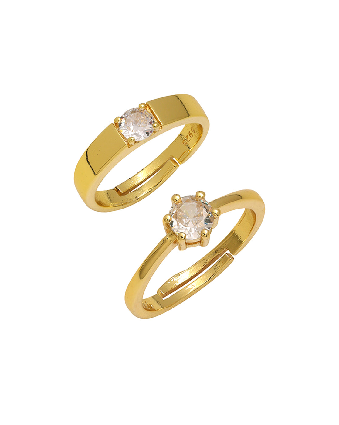 Set of 2 Gold Plated CZ Solitaire Couple Rings