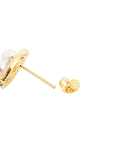 Premium Gold-Plated Twin Pearl CZ Oval Stud Earring