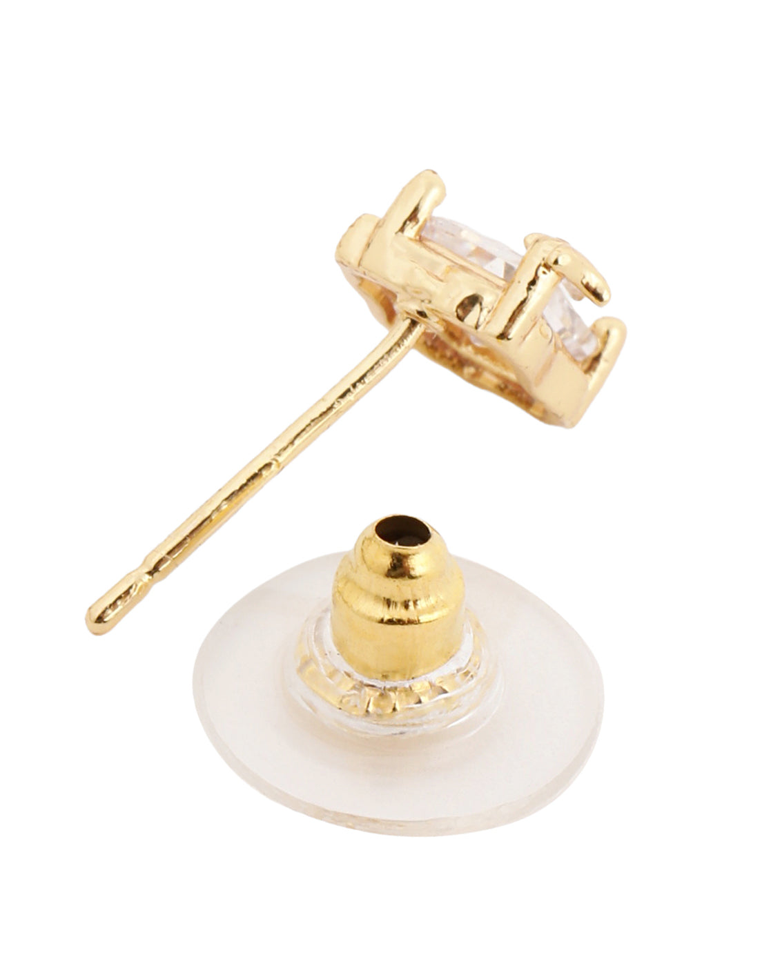 Gold-Plated Petite Emerald-Cut Solitaire CZ Stud Earrings