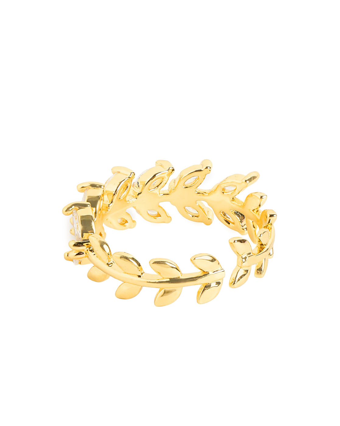 Gold Plated Modern Nature Inspired Marquise CZ Adjustable Ring