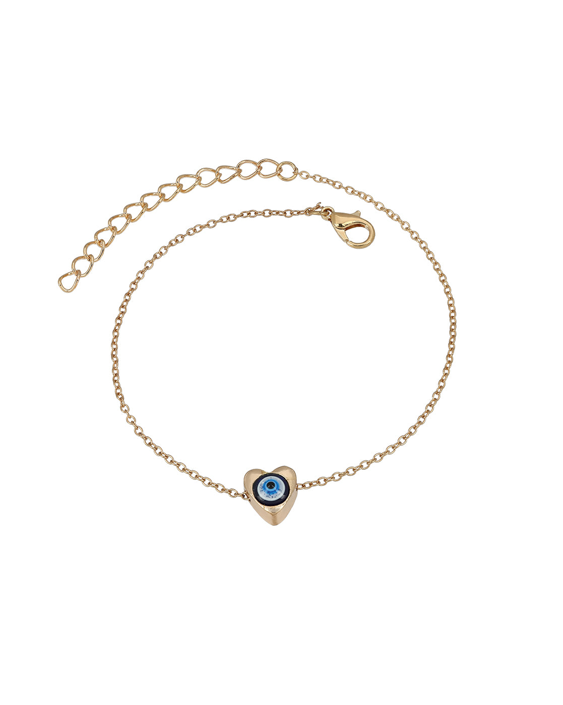 Set of 2 Rose Gold Plated Puff Heart Evil Eye Enamel Layered Anklet