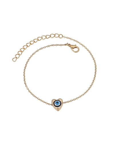 Set of 2 Rose Gold Plated Puff Heart Evil Eye Enamel Layered Anklet