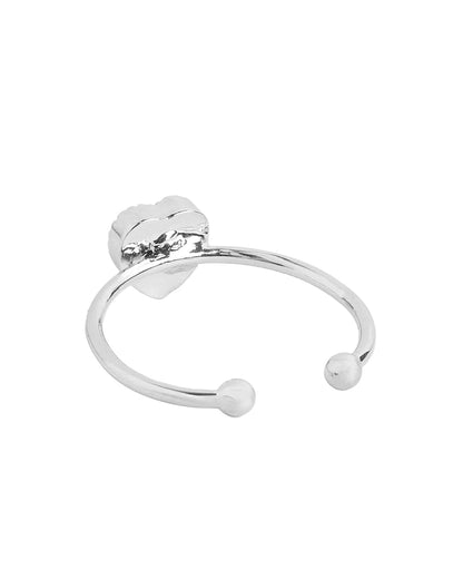 Silver Plated Classic Milky White Stone Adjustable Heart Ring