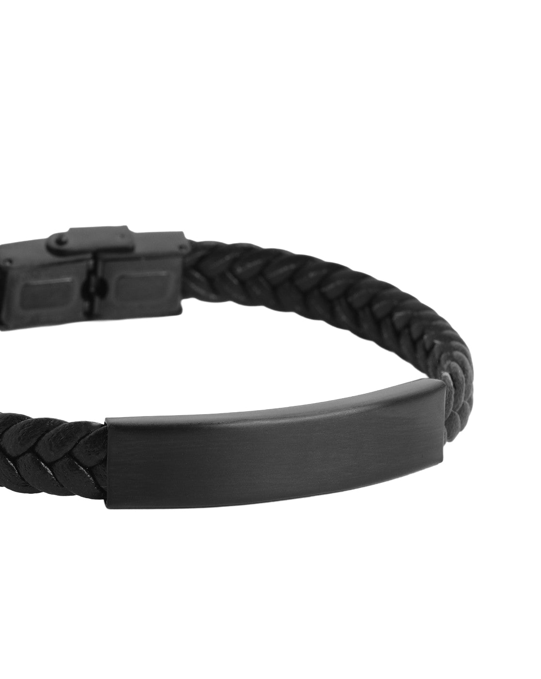 Men Black Toned Faux Leather Bracelet