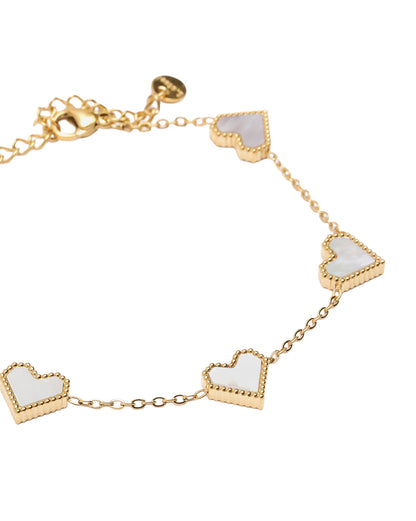 18kt Gold Plated Faux Pearl Multi Heart Charm Adjustable Bracelet