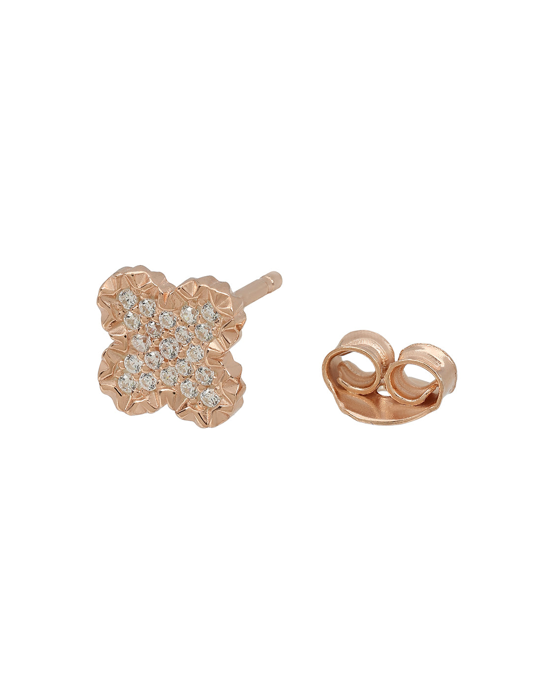 925 Sterling Silver with 18kt Rose Gold Plated CZ Four-Clover Dainty Stud Earring