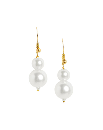 Gold Plated Double Strand Graduating Pearl Long Necklace with Earring Set