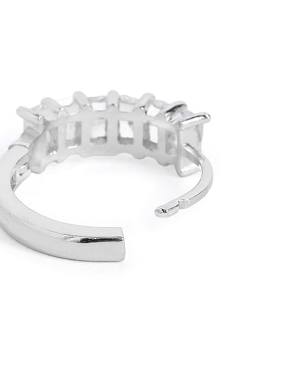 Rhodium Plated Studded Hoop Earring with Baguette CZ