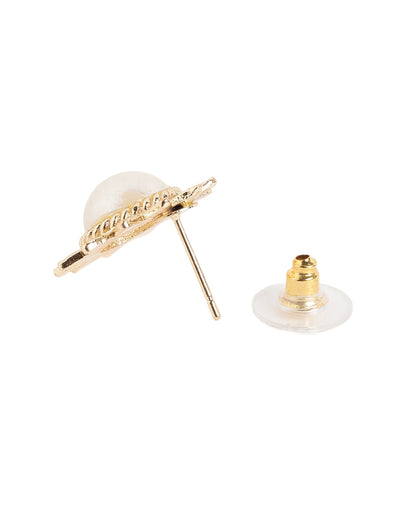 Gold Plated Elegant Pearl Rising Sun Stud Earrings