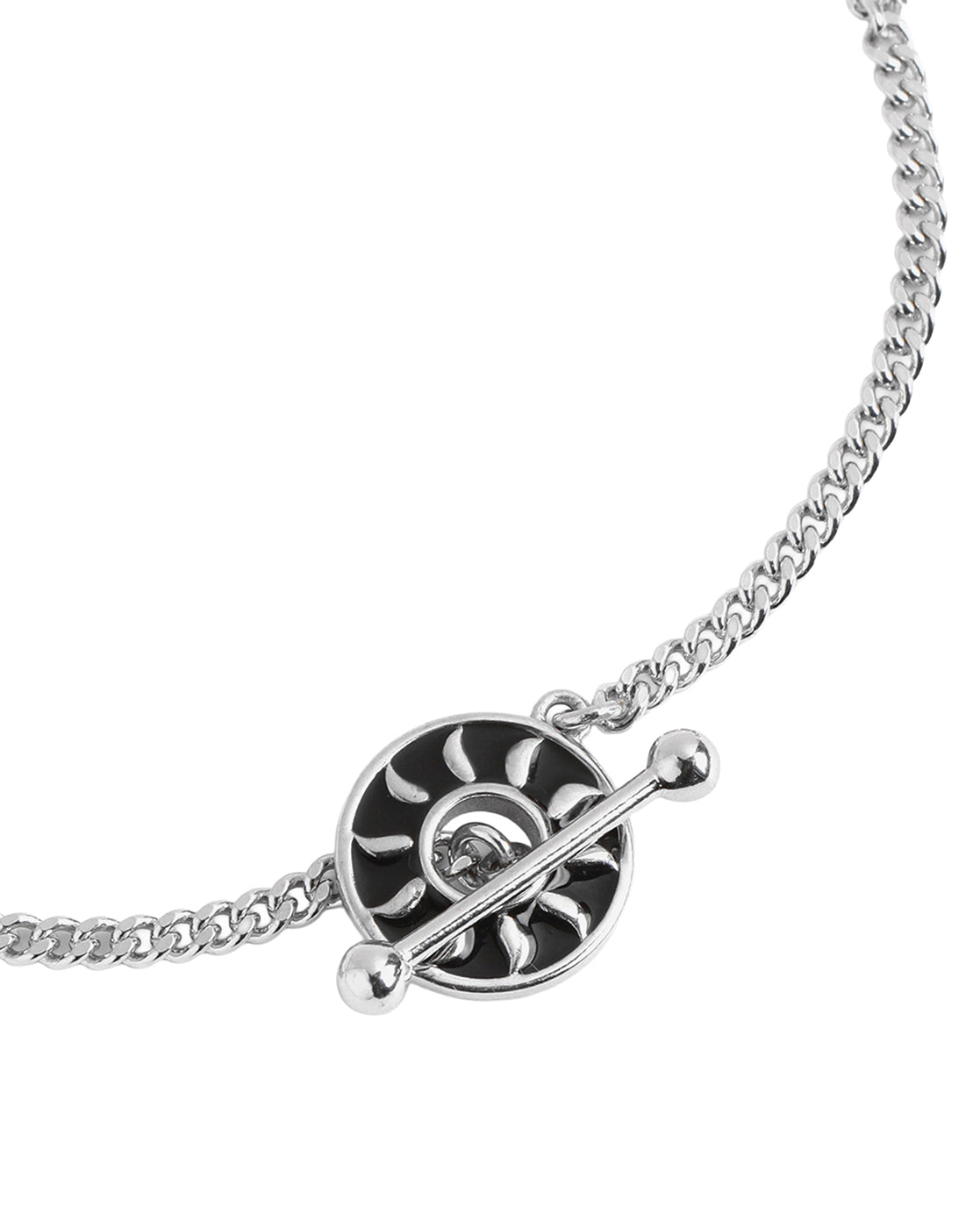 Men Rhodium Plated Black Enamel Toggle Chain Bracelet