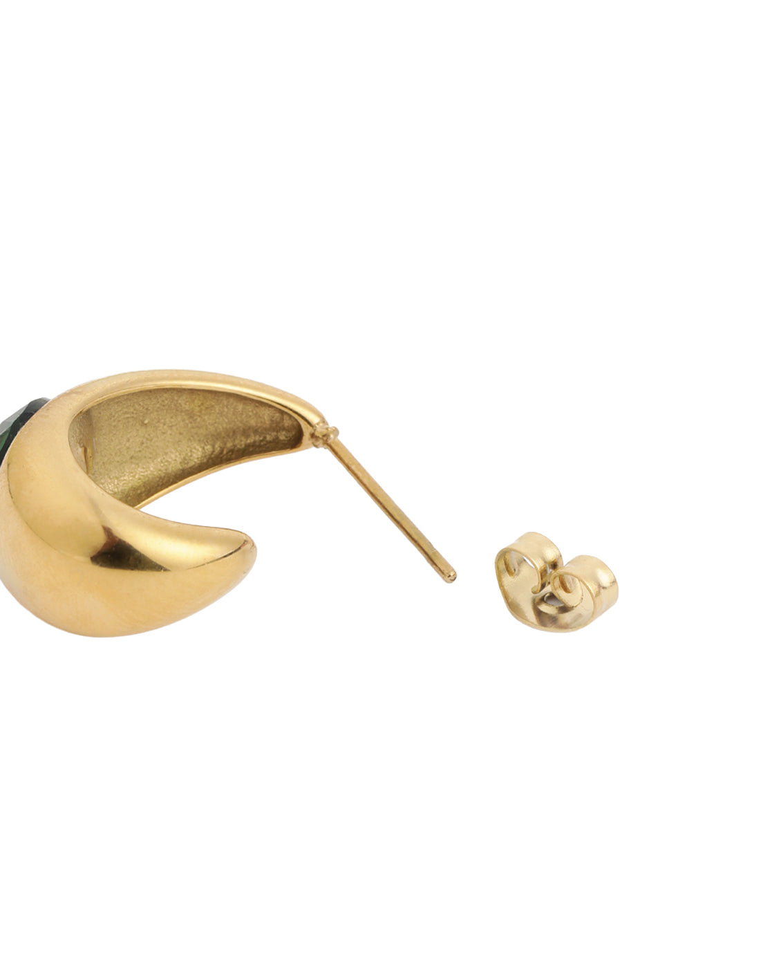 Gold Plated Emerald Green Solitaire Studded Teardrop Half Hoop Earring