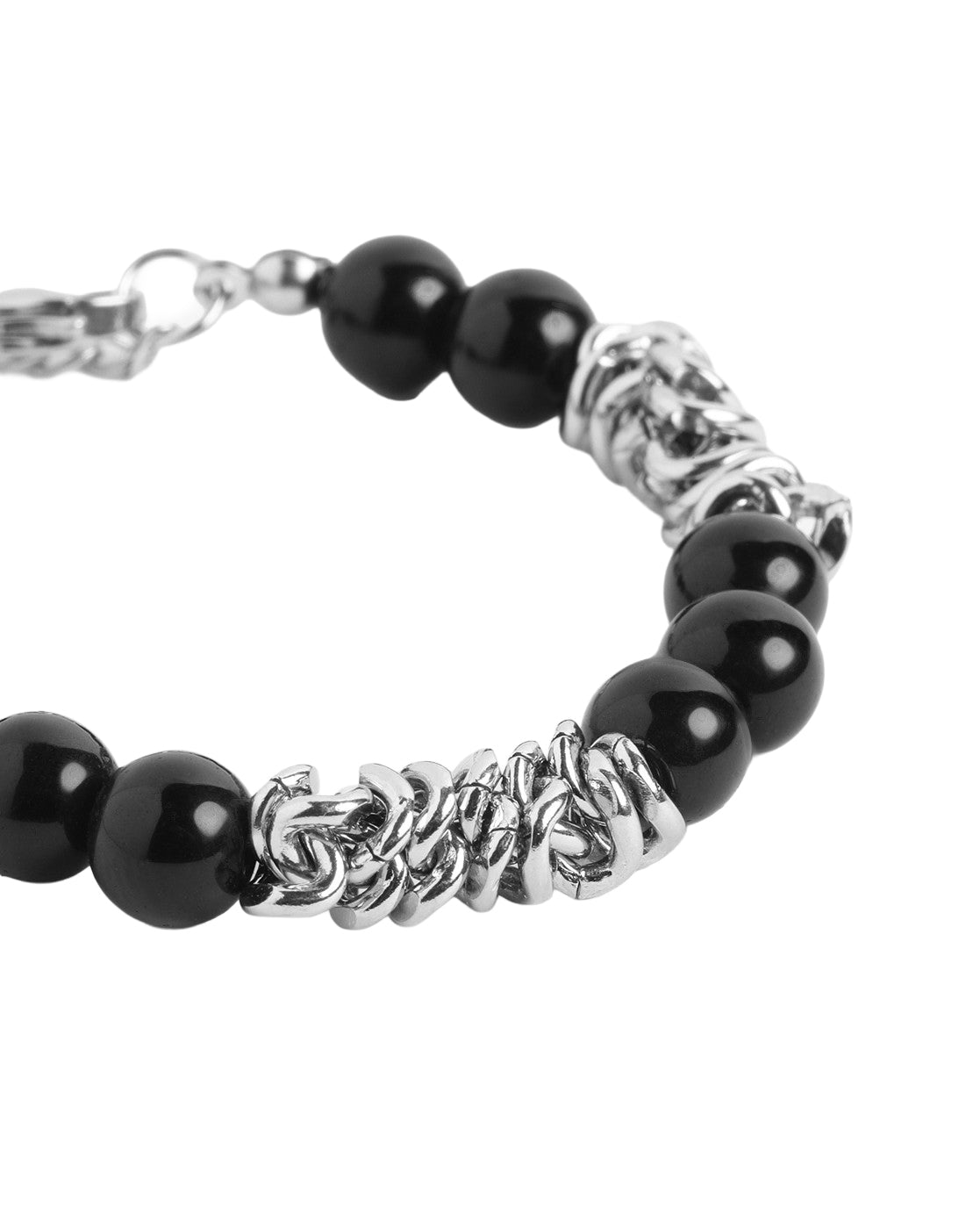 Men Silver Plate  Black Onyx  Bead  Adjustable Bracelet
