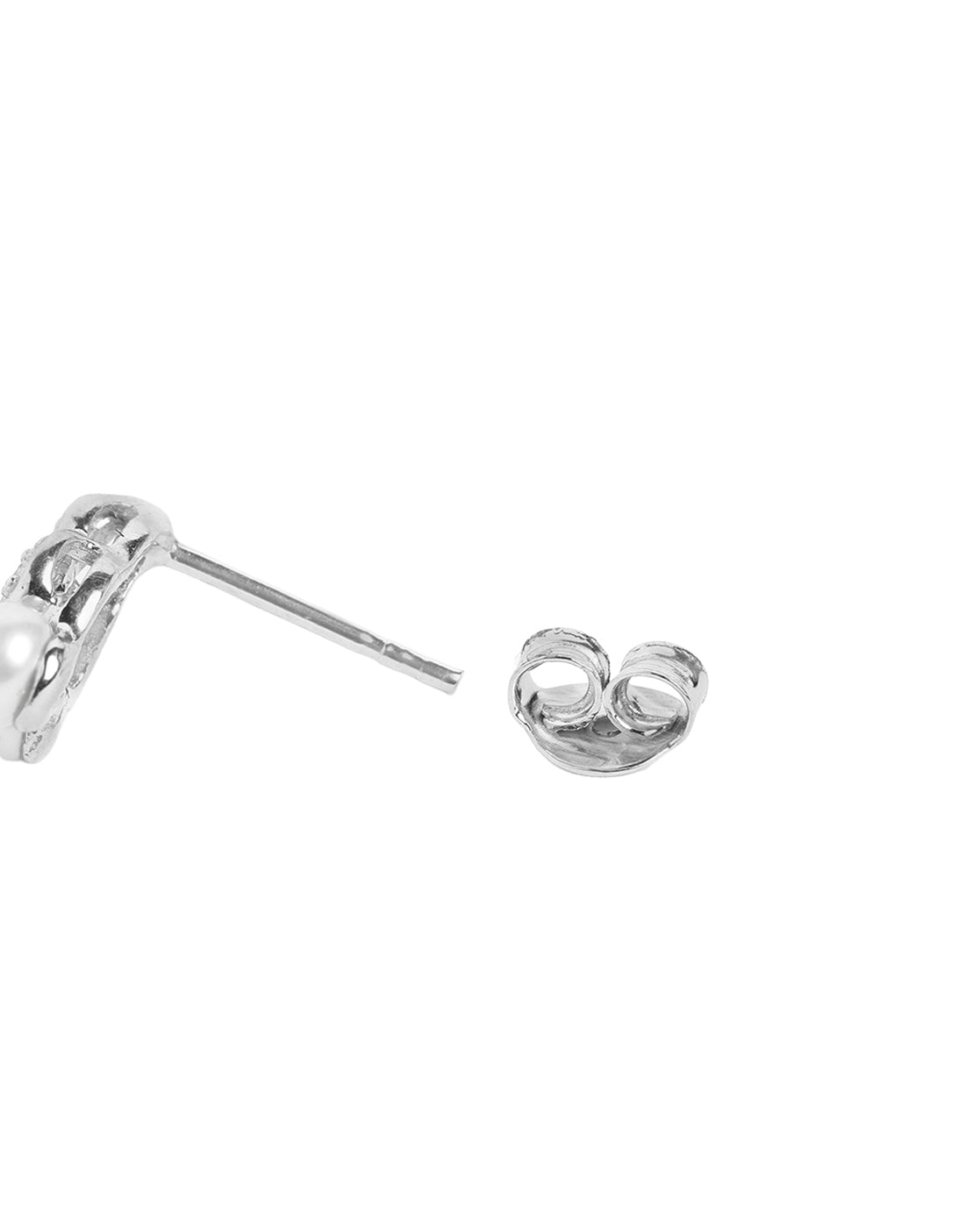 925 Sterling Silver Rhodium Plated CZ and Pearl Contemporary Mini Stud Earring