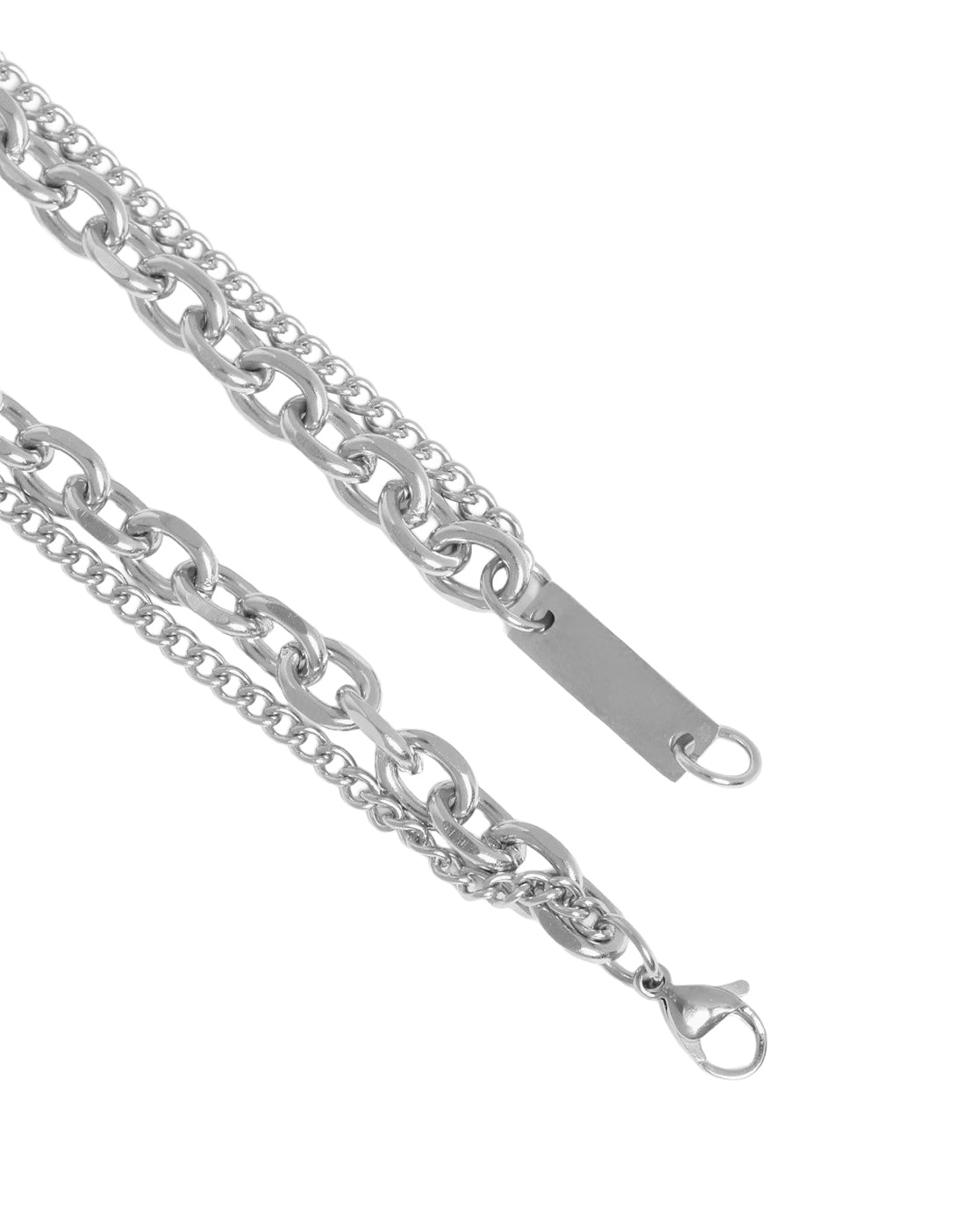 Men Silver Plated Stainless Steel CZ layered Necklace