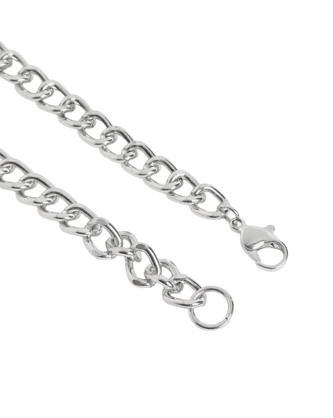 Men Silver Plated Elongated Oval Link Chain Necklace