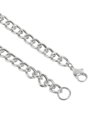 Men Silver Plated Elongated Oval Link Chain Necklace