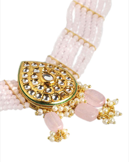 Gold-Plated Royal Pink Bead Kundan Choker Set