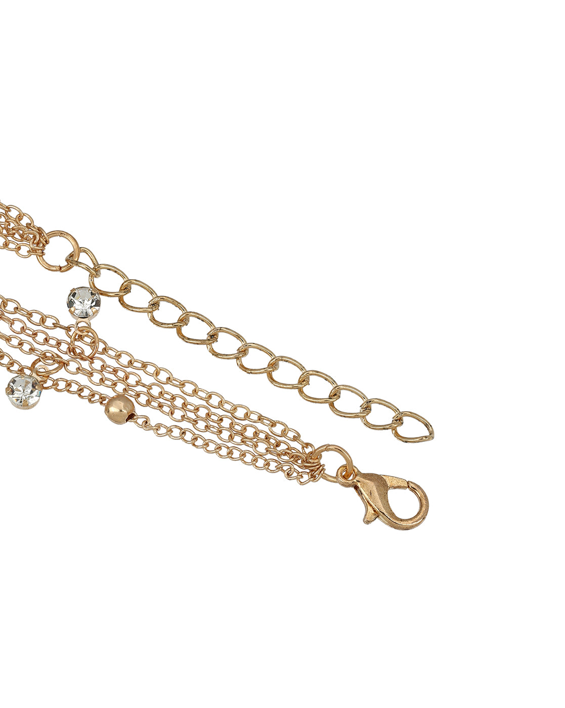 Set of 4 Rose Gold Plated Heart, Solitaire &amp; CZ studded Cross Layered Anklet