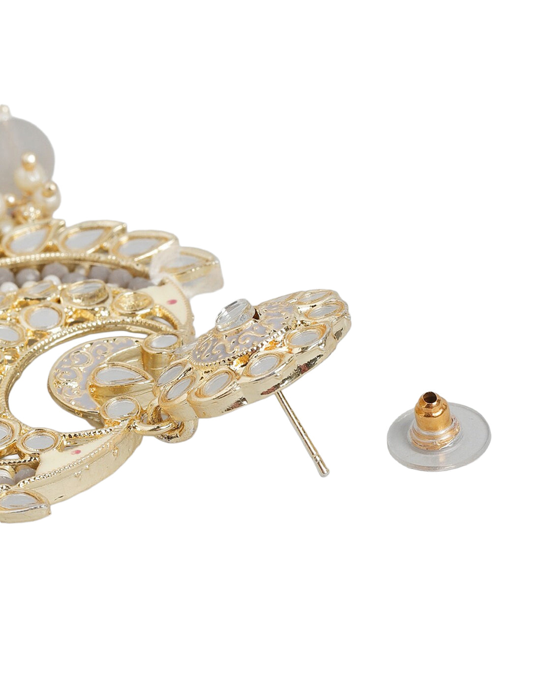 Gold Plated Kundan Layered Chandbali Earrings with Teardrop Bead Drops