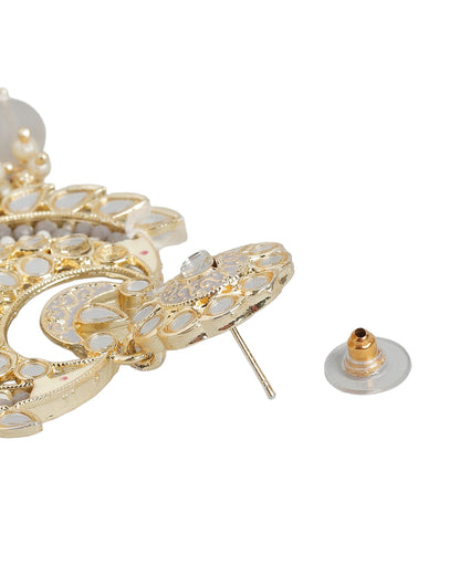 Gold Plated Kundan Layered Chandbali Earrings with Teardrop Bead Drops