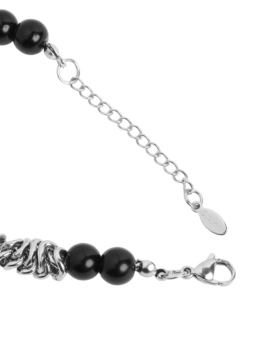 Men Silver Plate  Black Onyx  Bead  Adjustable Bracelet