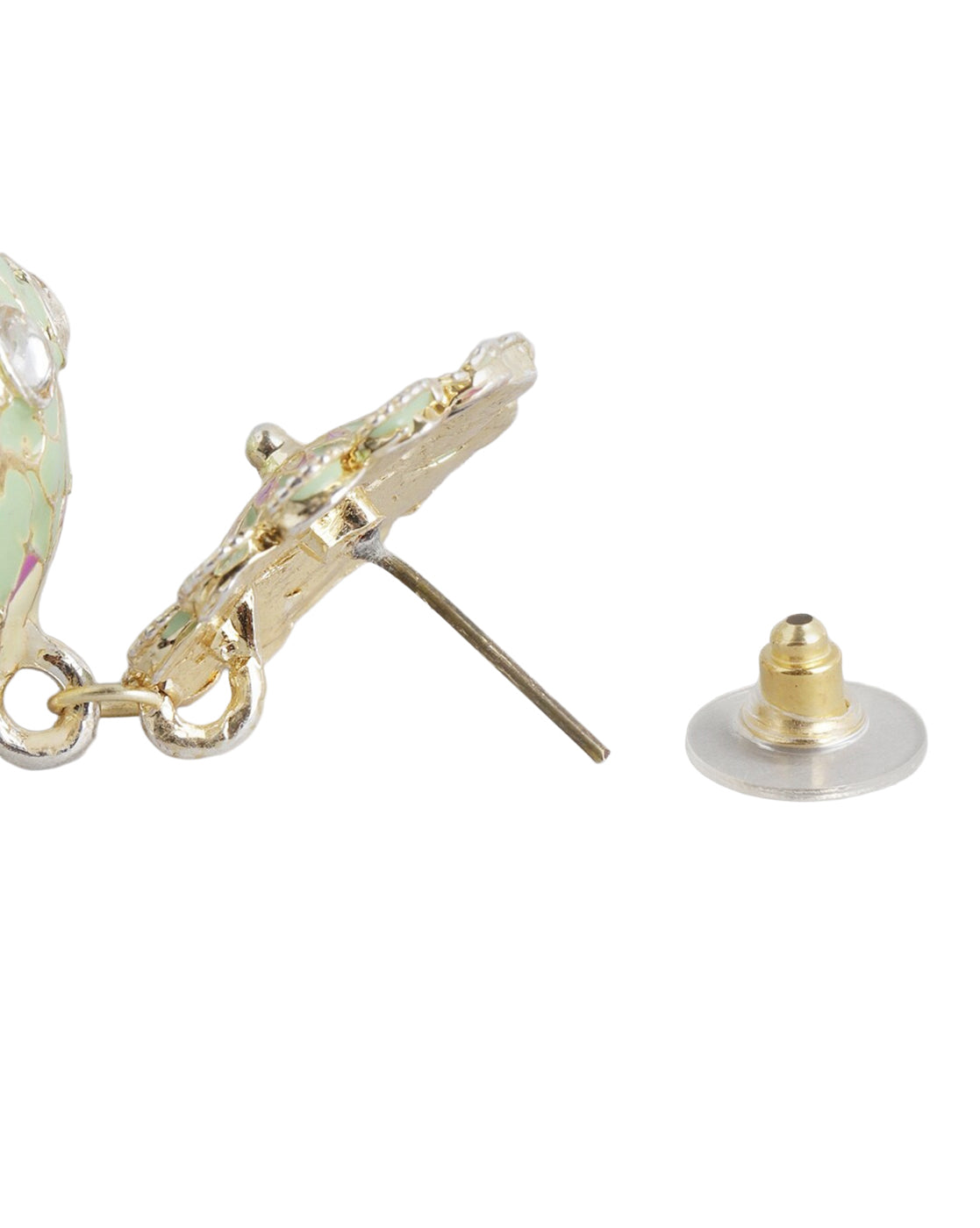 Gold Plated Kundan and Pearl Green Enamel Floral Dome Jhumka Earring