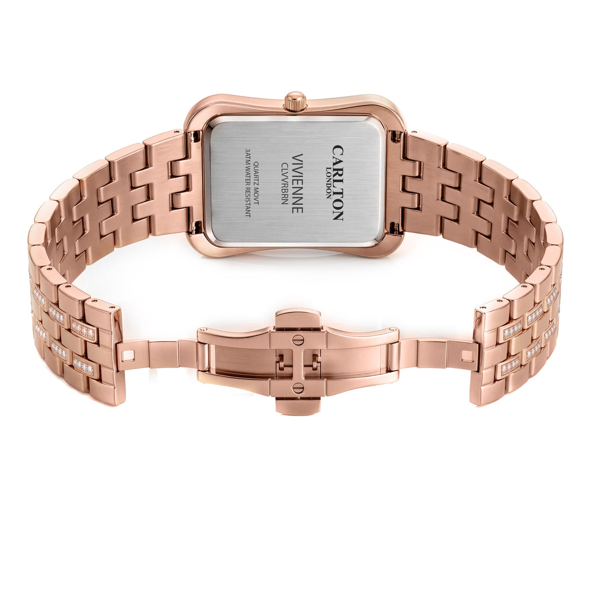 Carlton London Vivienne Women’s Watch - Brown Rectangle Dial, Rose Gold Stainless Steel Strap - CLVVRBRN