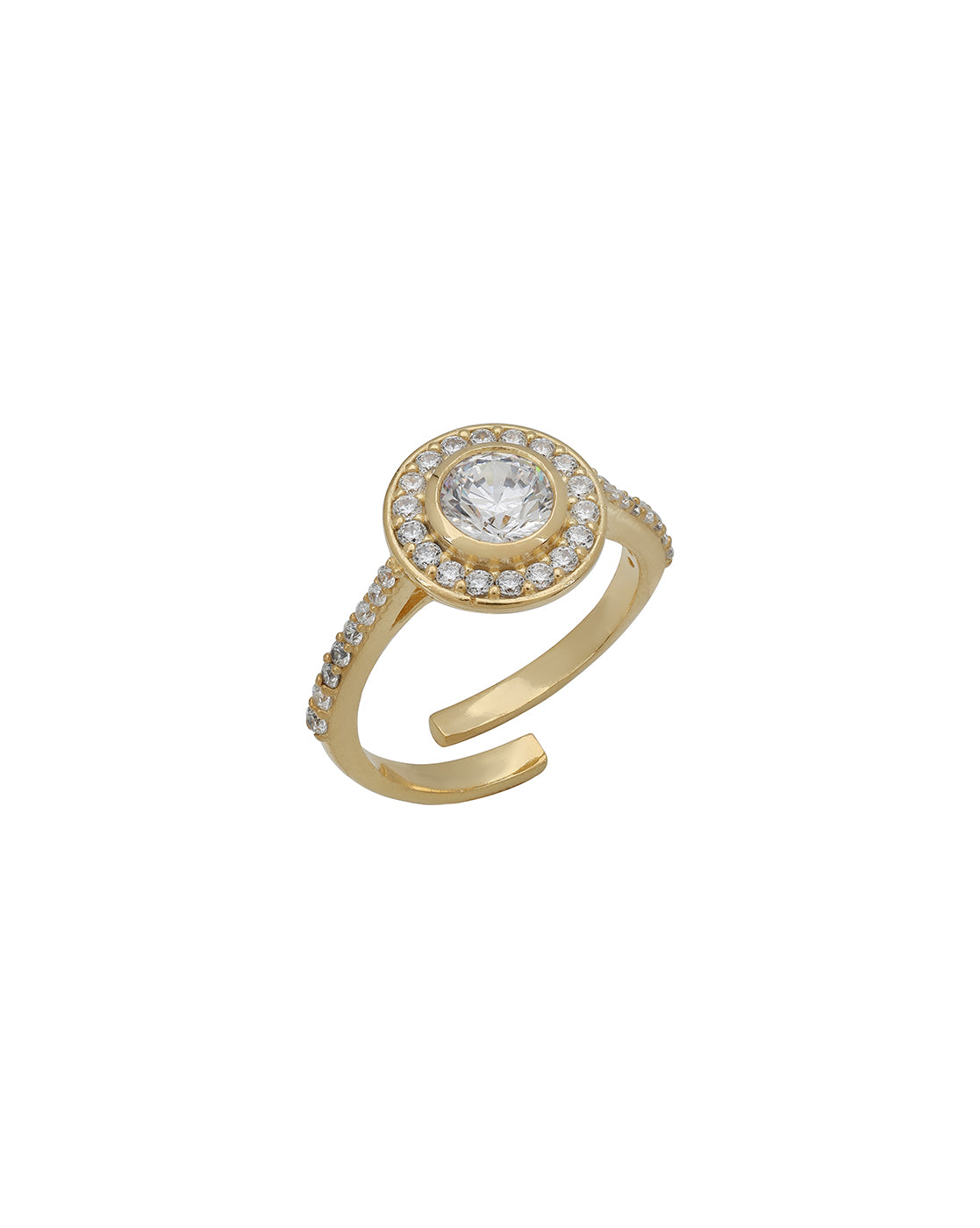 18Kt Gold-Plated CZ Halo Solitaire Adjustable Ring