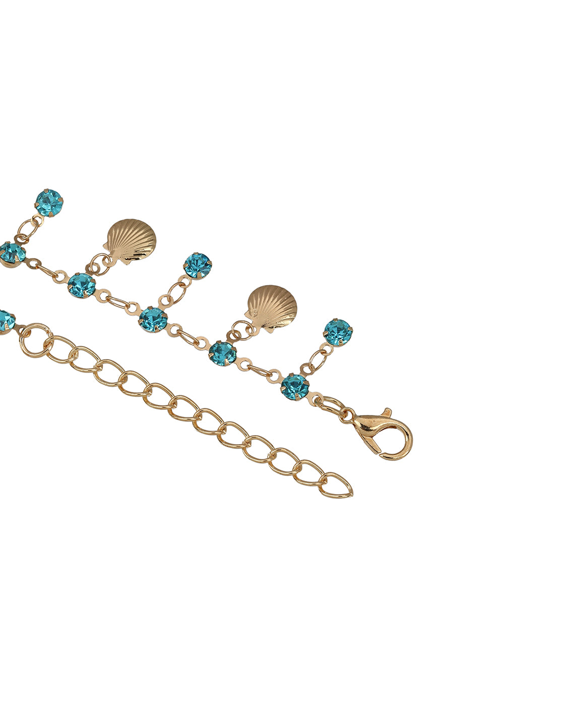 Rose Gold Plated Sea Shell and Turquoise Blue Studded Charm Anklet