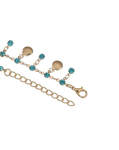 Rose Gold Plated Sea Shell and Turquoise Blue Studded Charm Anklet