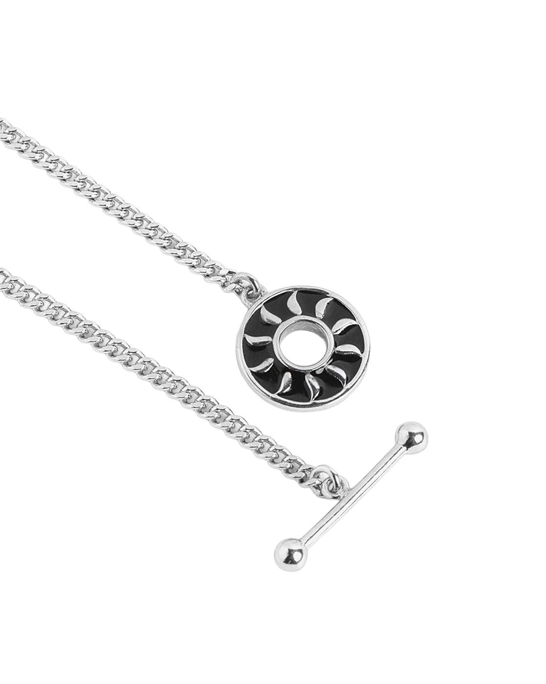 Men Rhodium Plated Black Enamel Toggle Chain Bracelet