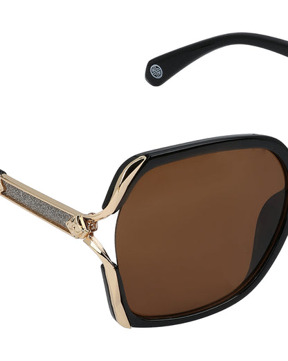 Black &amp; Gold Toned UV Protected Brown Lens Oversized Sunglasses for women CLSW612