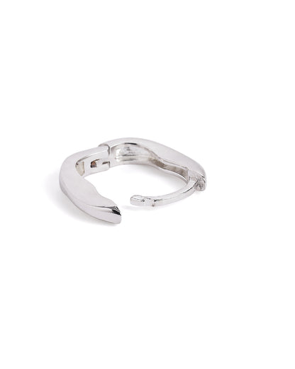 Rhodium Plated Contemporary Half Hoop Earring