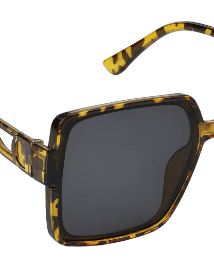 Women Tortoise Shell UV Protected Black Lens Oversized Sunglasses