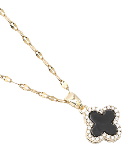 Gold-Plated Designer Reversible Double Color Clover Pendant Necklace