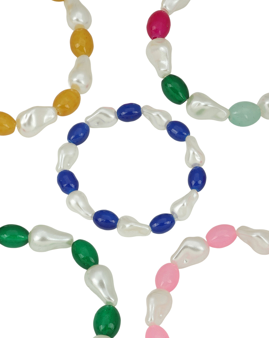 Set of 9 Multi Coloured Bead &amp; Pearl Stretchable Bracelet for Girl