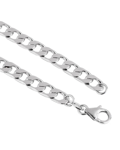 Rhodium Plated Diamond Cut Curb Chain Bracelet for Men