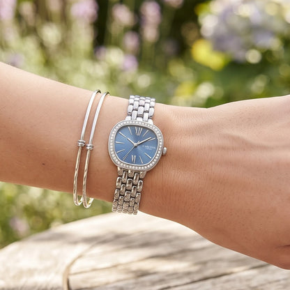 Carlton London Maisie Women’s Watch - Blue Rectangle Dial, Silver Stainless Steel Strap - MSSVBLU